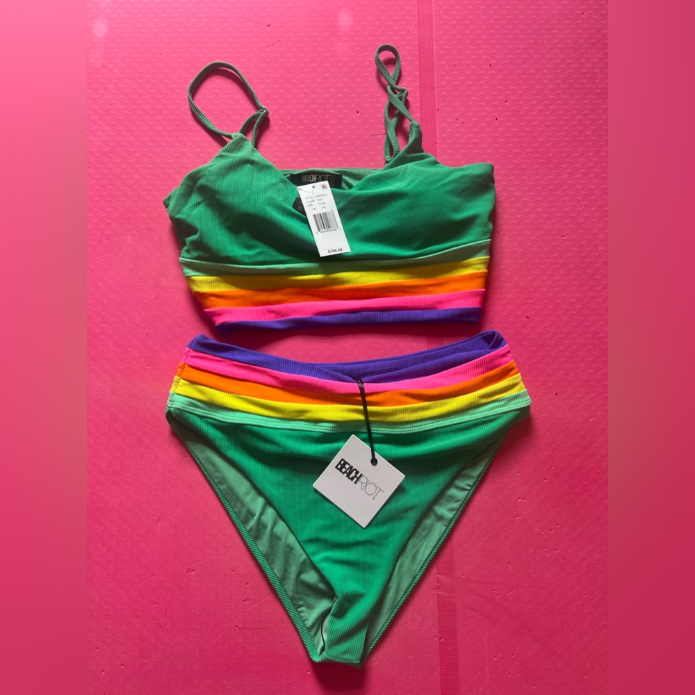 Beach Riot Green Rainbow Bikini
